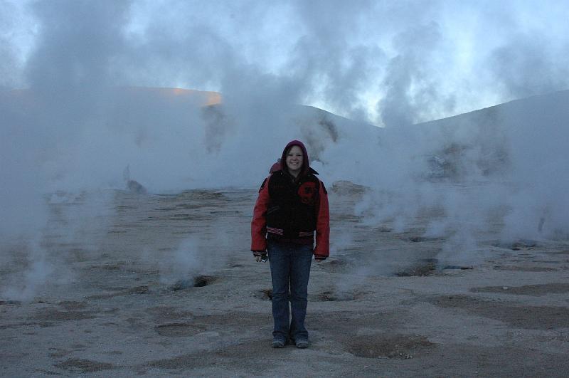 2008 Chile disk 2 300.jpg - 2008 - Tatio Geysers, Atacama Desert, Chile - Stephanie standing in the steam of the geysers (14,200 feet)